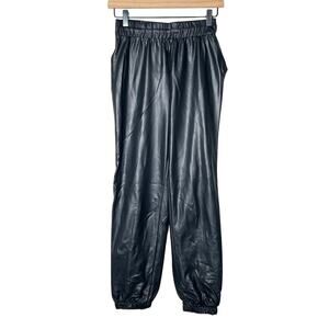 Renee C. Black leather looking jogger  elastic waist casual pants  small S B160